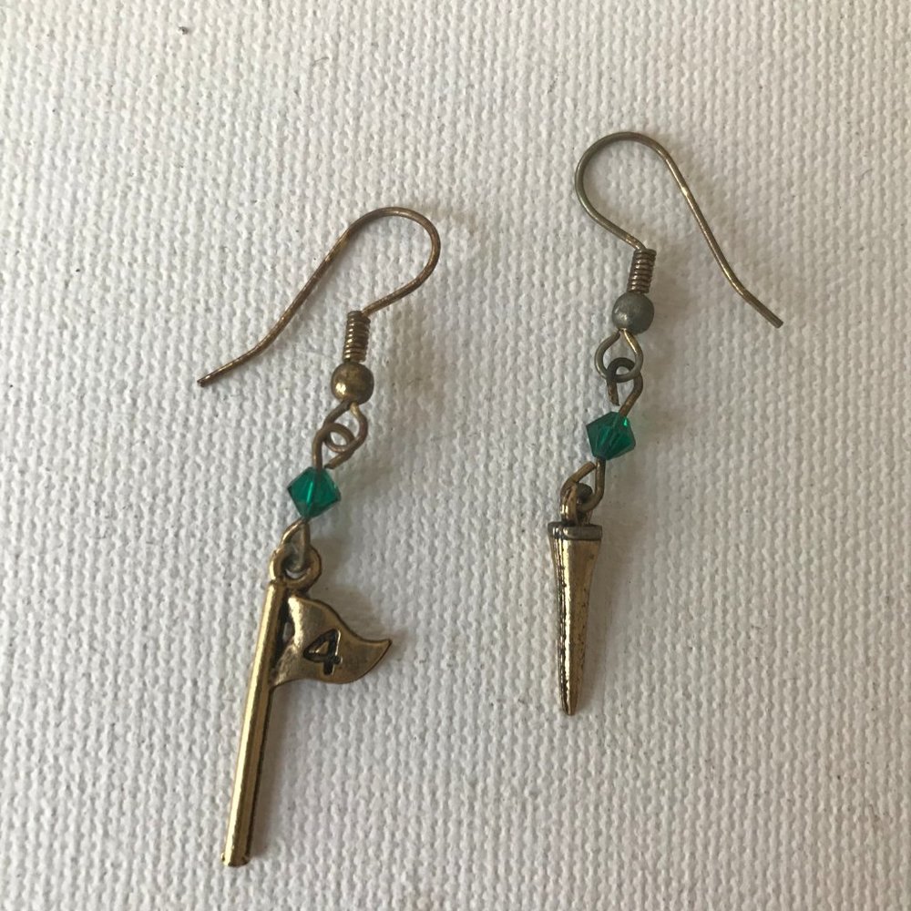 Golf Earrings Tee Flag Green Handmade Vintage